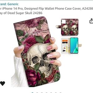 iPhone 14 Pro, Designed Flip Wallet Phone Case Cover, Day of Dead Sugar Skull